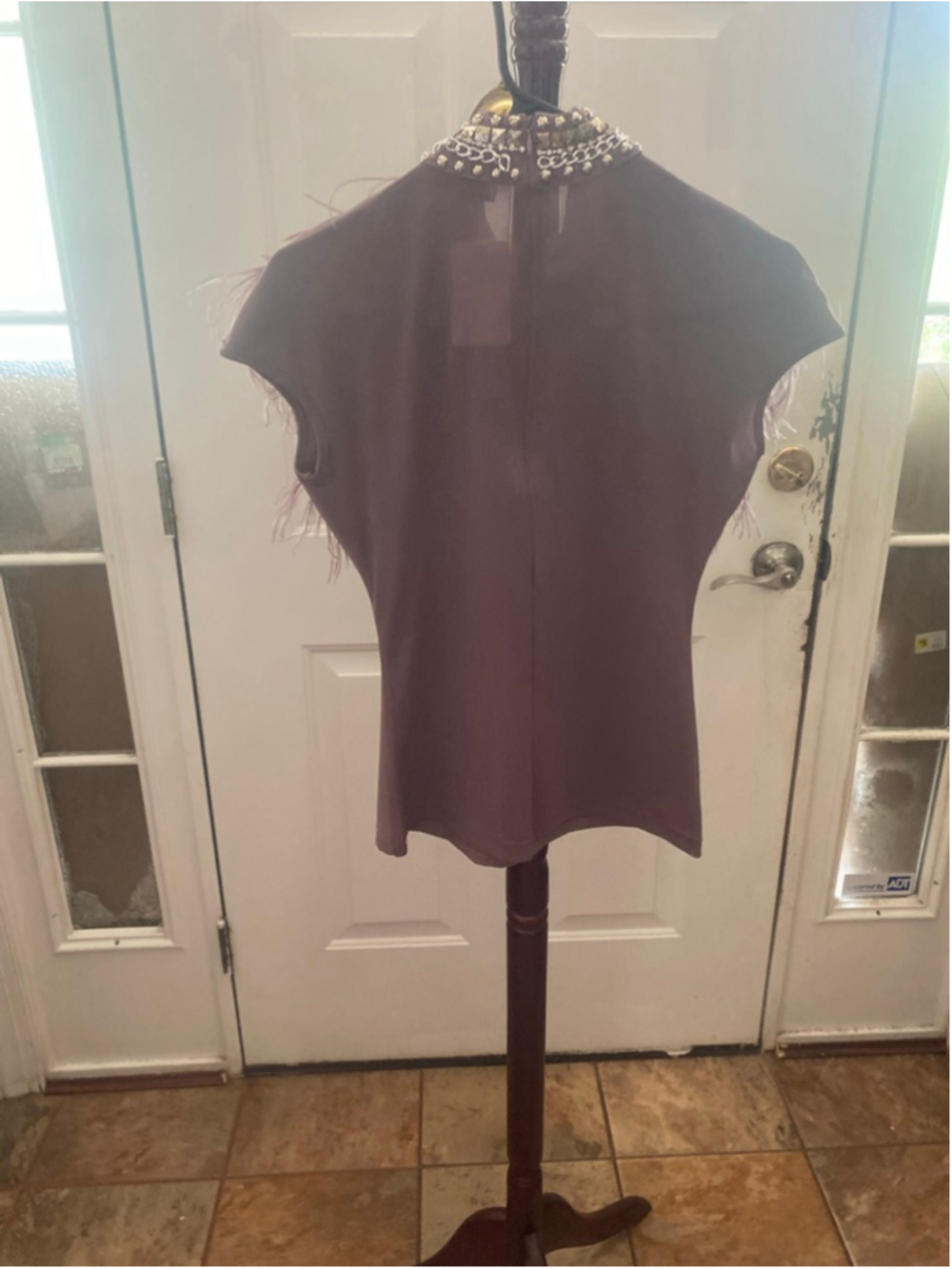 Women's GRACIA Mauve Feathered Top , Size S - Picture 7 of 8